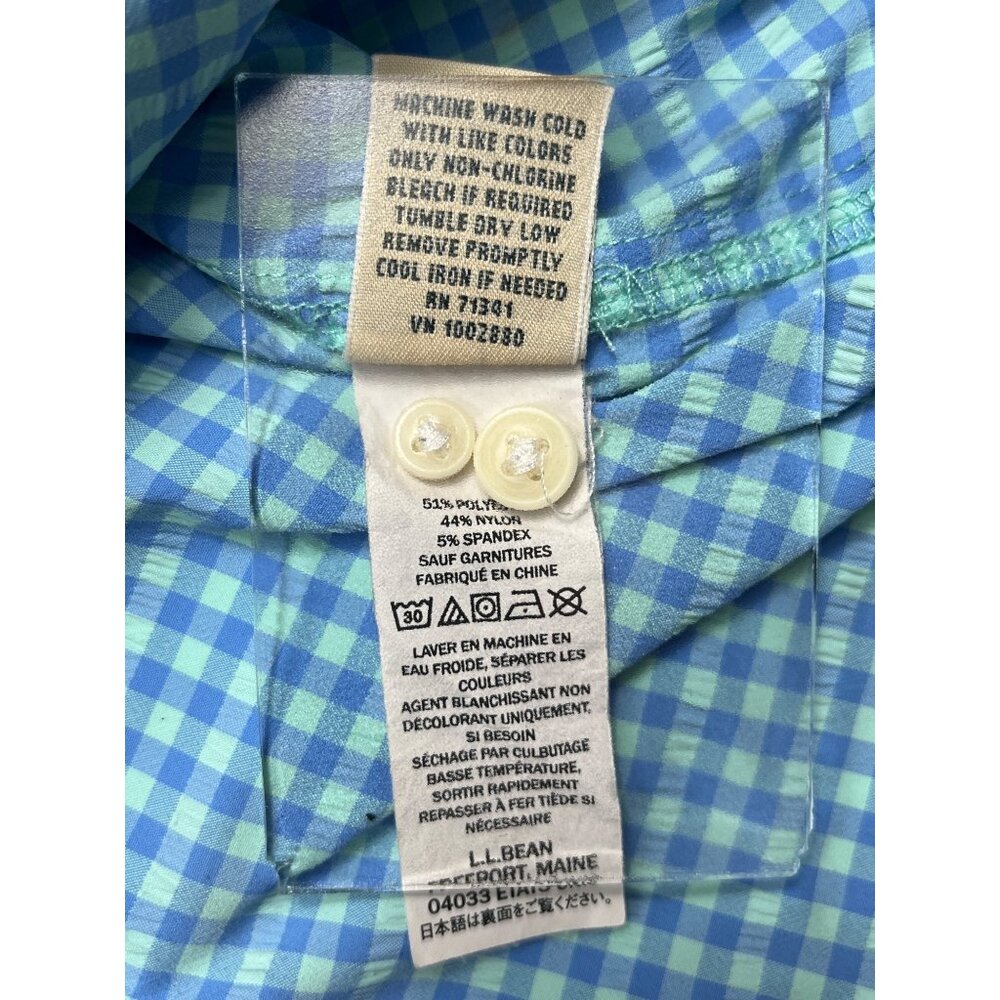 L.L.Bean Womens Medium Button-Up Gingham Shirt Blue & Green Long Sleeve 23i - Picture 7 of 12